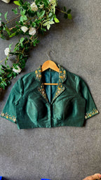 Green silk collar hand worked blouse