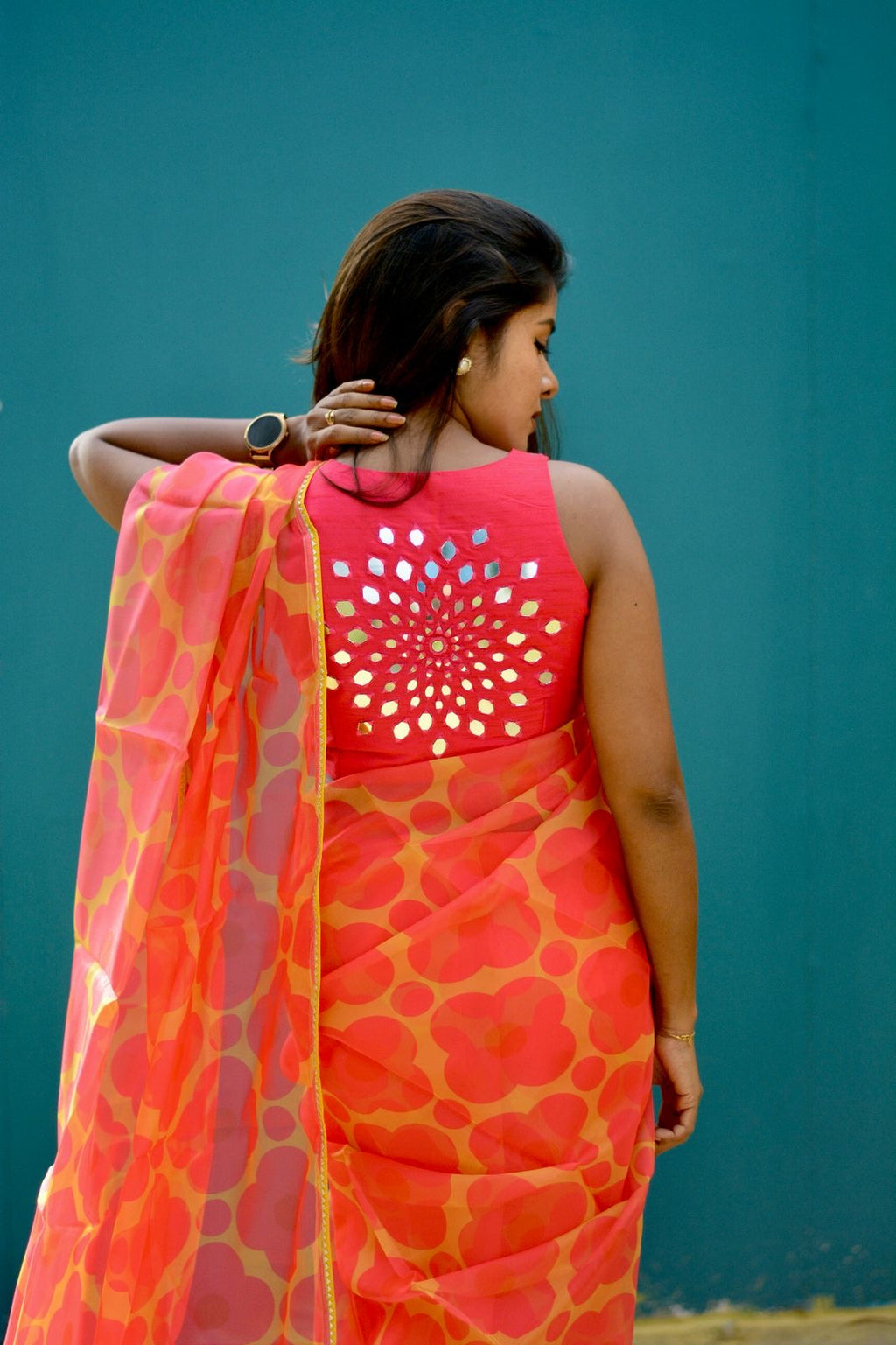 Pink intricate mirror hand work blouse ( only blouse )