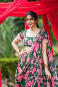 Green floral georgette handwork lehenga