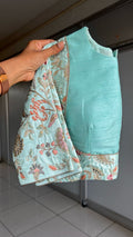 Cyan blue embroidery work blouse