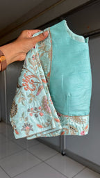 Cyan blue embroidery work blouse