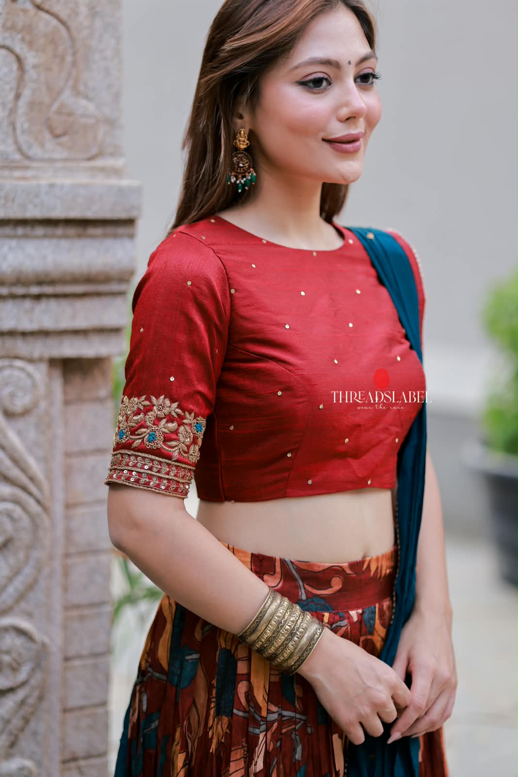 Maroon kalamkari handwork lehenga