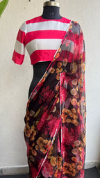 Deep brown soft organza saree with satin blouse