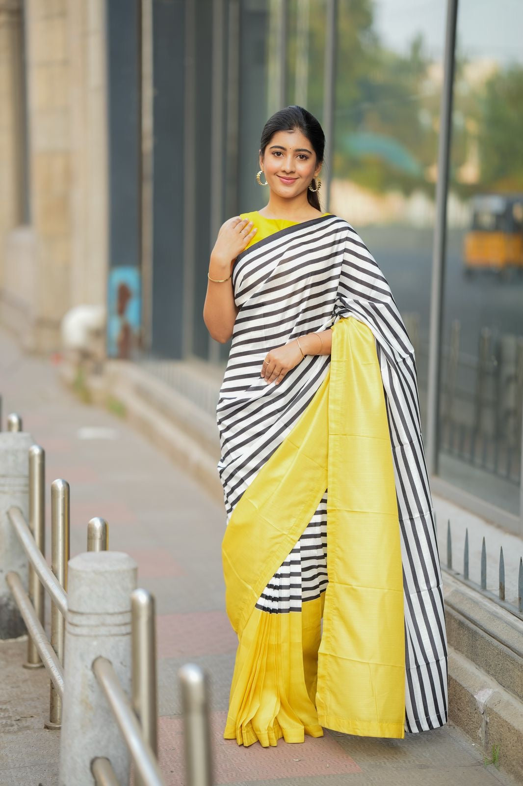 Yellow silk bird embroidery blouse
