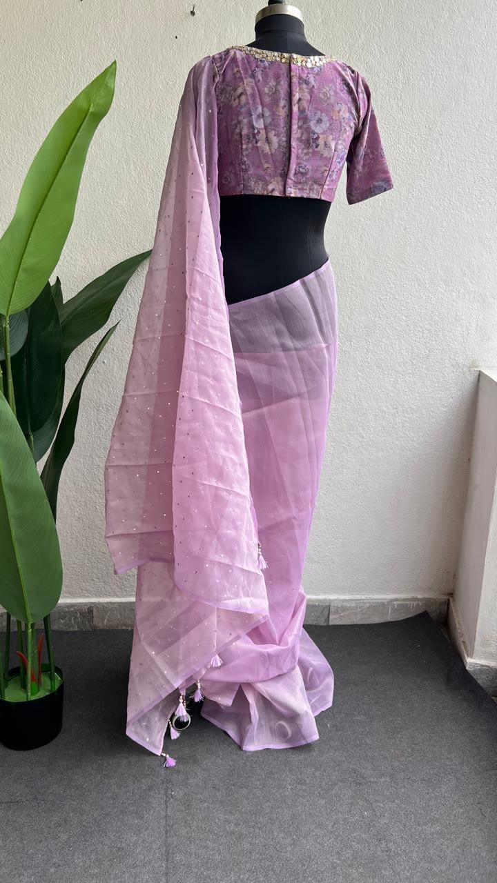 Lavender georgette mirror floral blouse(only blouse)