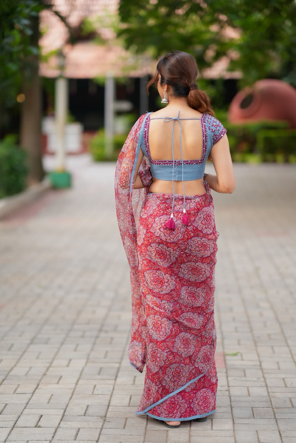Maroon cotton kota saree with hand work blouse