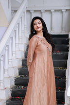 Peach tissue JEWEL NECK kurti