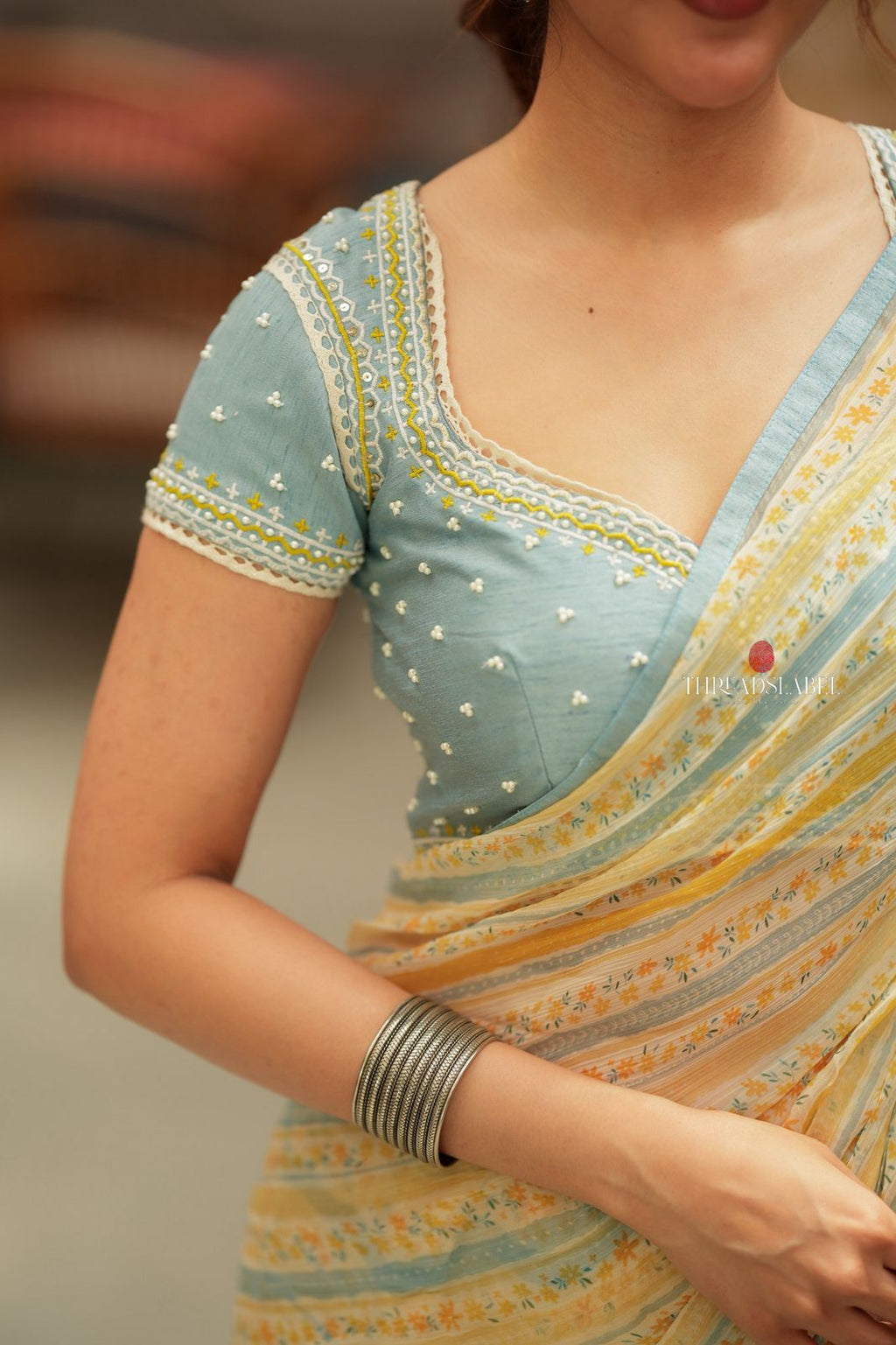 Dusty blue heavy hand work blouse (only blouse)