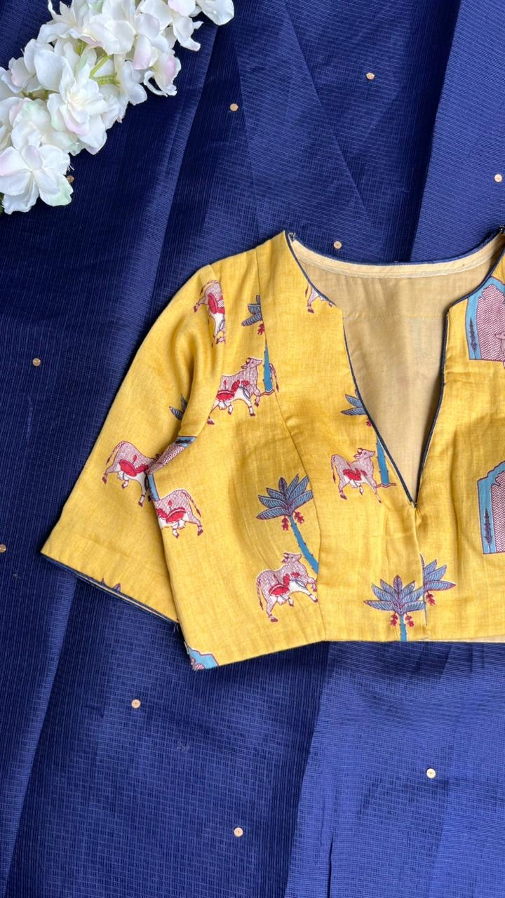 Yellow printed cotton blouse ( only blouse )