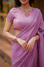 Lavender marble saree with Jewel neck handwork blouse