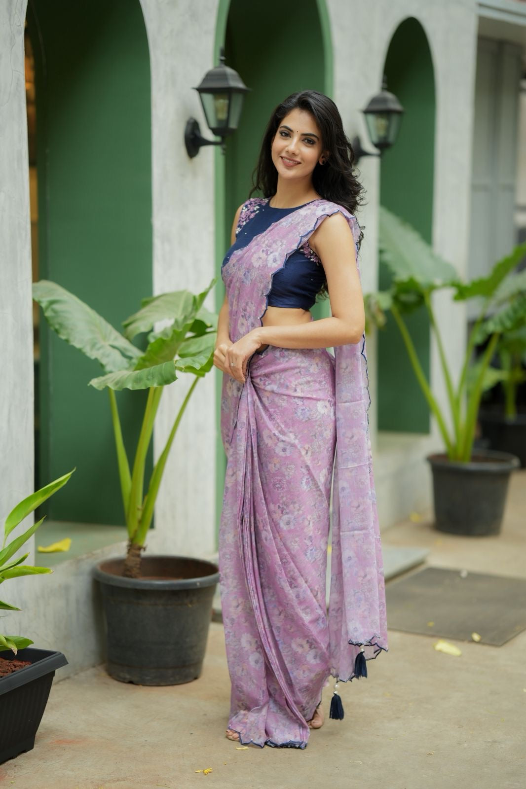 Midnight blue floral hand work blouse (only blouse)