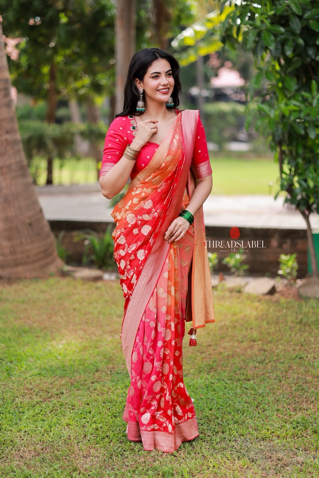 Multi banarasi georgette saree with hand work blouse