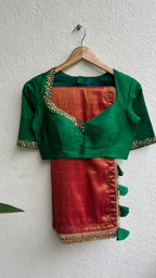 Stoned green silk hand work blouse (Only blouse)