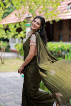 Bottle green Marble Saree with Handwork Blouse