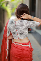 Orange rust saree with pearl work blouse