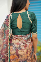 Brown kota kalamkari saree with embroidery blouse