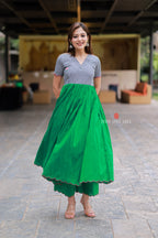 Grey green anarkali kurti set