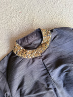 Black silk collar hand work blouse