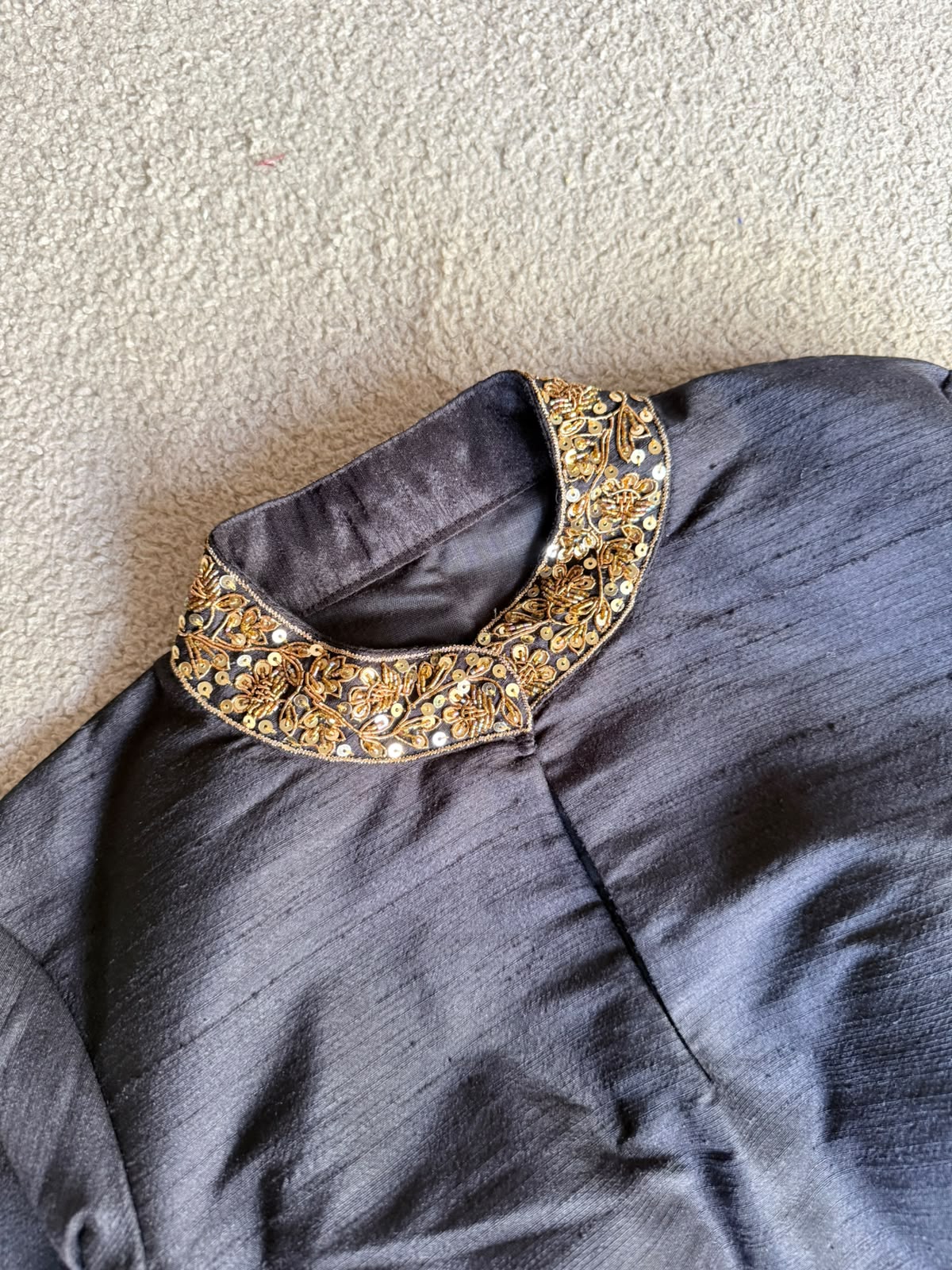 Black silk collar hand work blouse