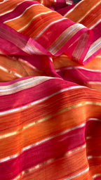 Pink & orange stripped soft organza saree with banarasi hand work blouse