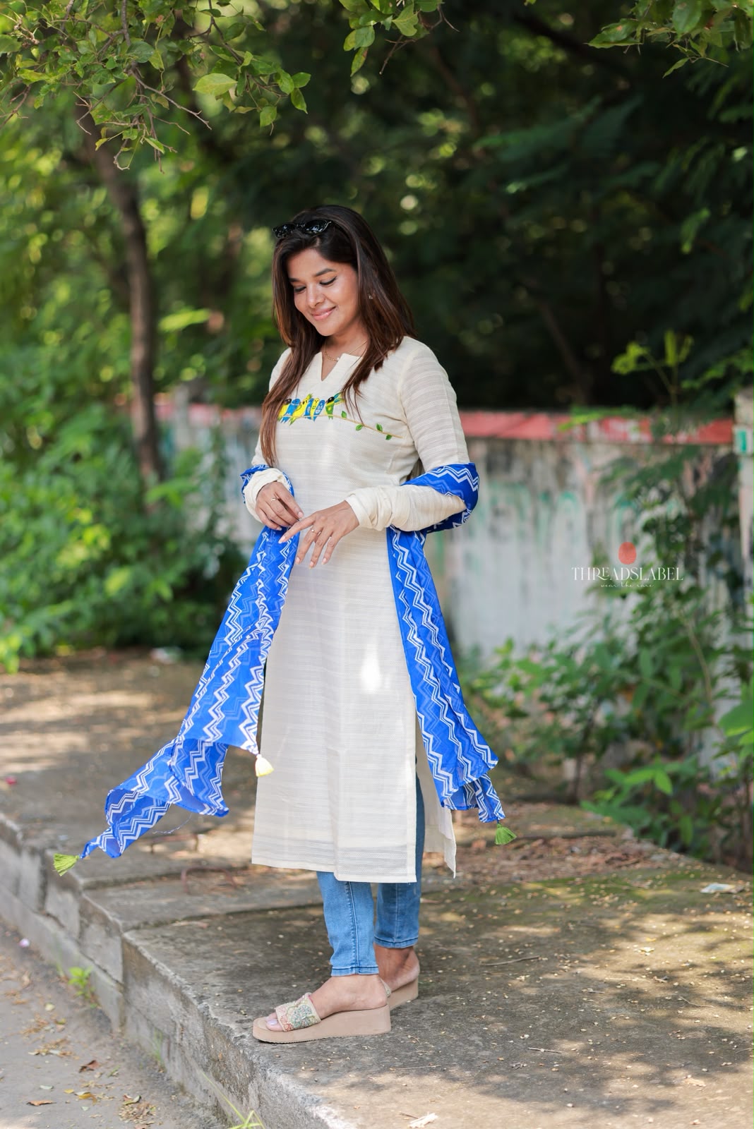 White cotton embroidery kurti