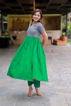 Grey green anarkali kurti set