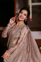Dusty silver tissue hand made saree & blouse