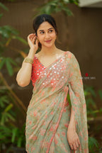 Red silk mirror hand work blouse (only blouse)