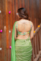 Multi Green Mul Chanderi Saree with Handwork Blouse