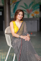Black & white matrix chiffon saree with chess blouse