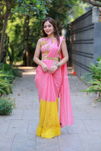 Pink mul chanderi saree with handwork blouse