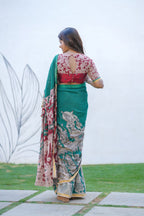 Green kota saree with kalamkari work blouse