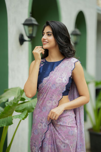 Midnight blue floral hand work blouse (only blouse)