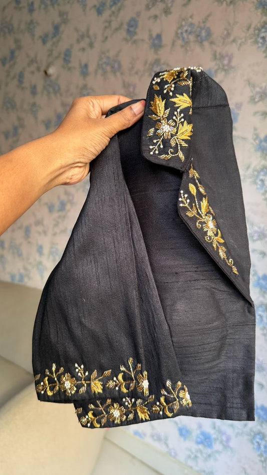 Black silk collar hand worked blouse