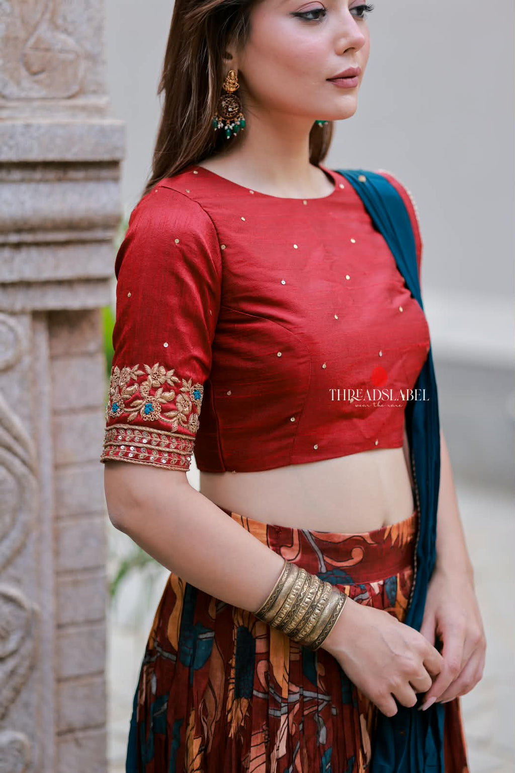 Maroon kalamkari handwork lehenga