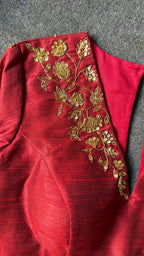 Maroon silk shoulder hand worked blouse