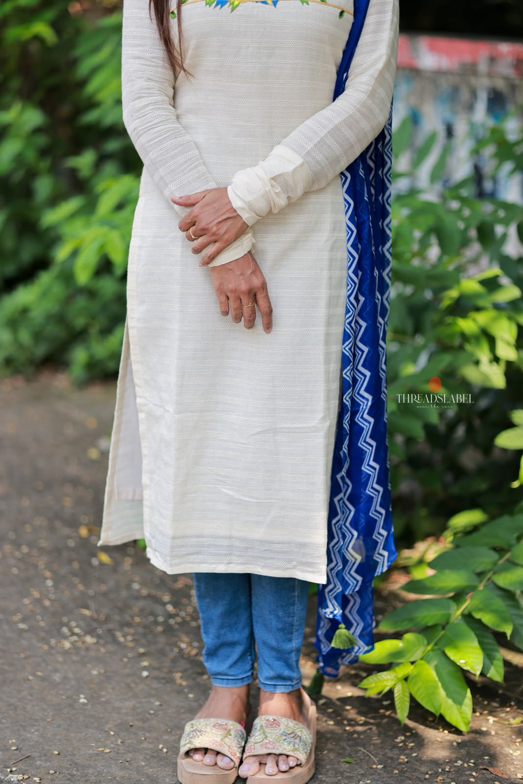 White cotton embroidery kurti