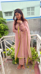 Pink tissue embroidery salwar
