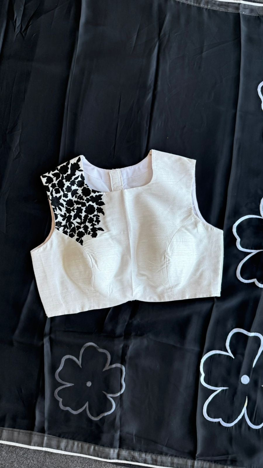 White silk shoulder hand embroidery blouse (only blouse)