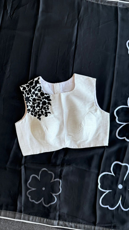 Black soft organza saree with embroidery blouse