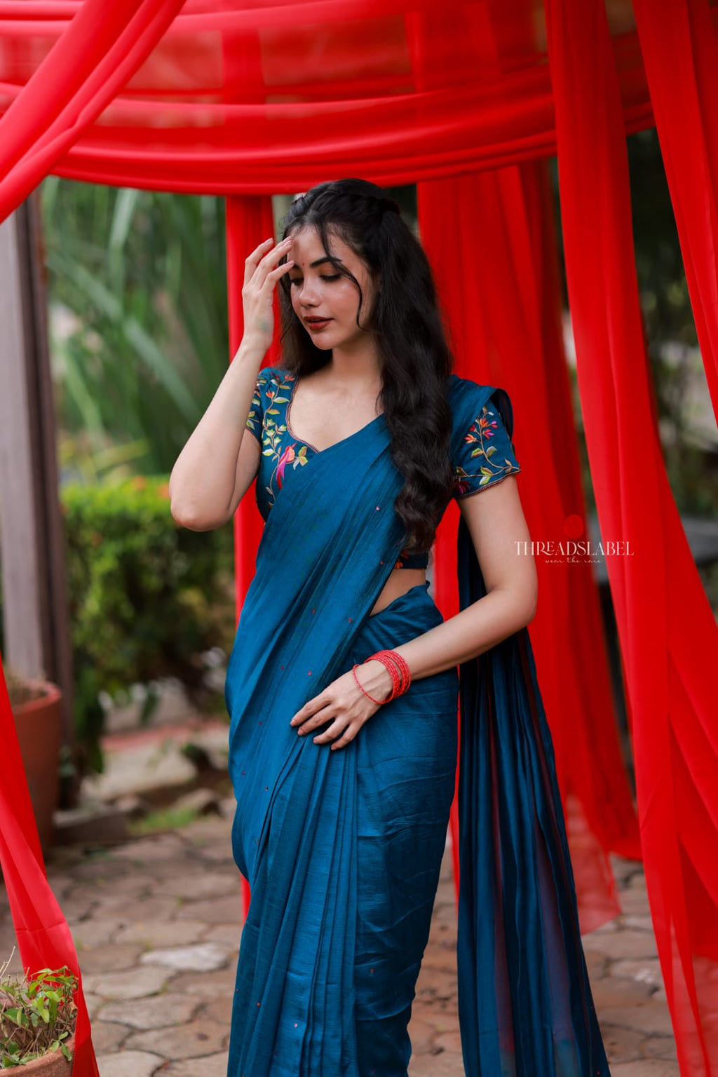 Deep blue marble saree with handwork blouse