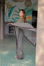 Black & white matrix chiffon saree with chess blouse