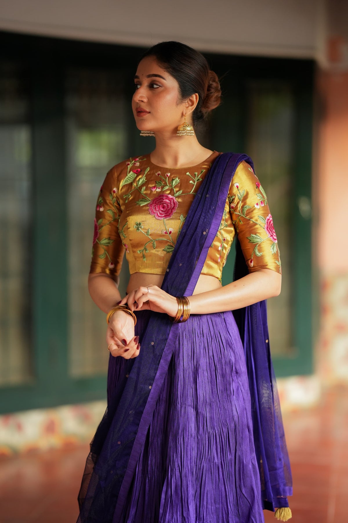 Purple gold embroidery lehenga