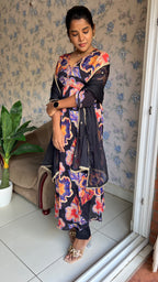 Black floral embroidered 3 piece kurti suit