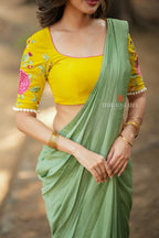 Yellow silk floral embroidery blouse (only blouse)