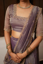 Lavender tissue handmade lehenga with blouse