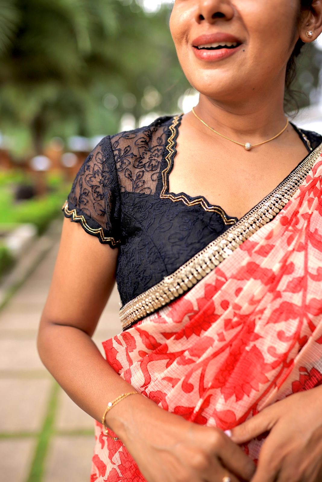 Cream red kota doria designer saree