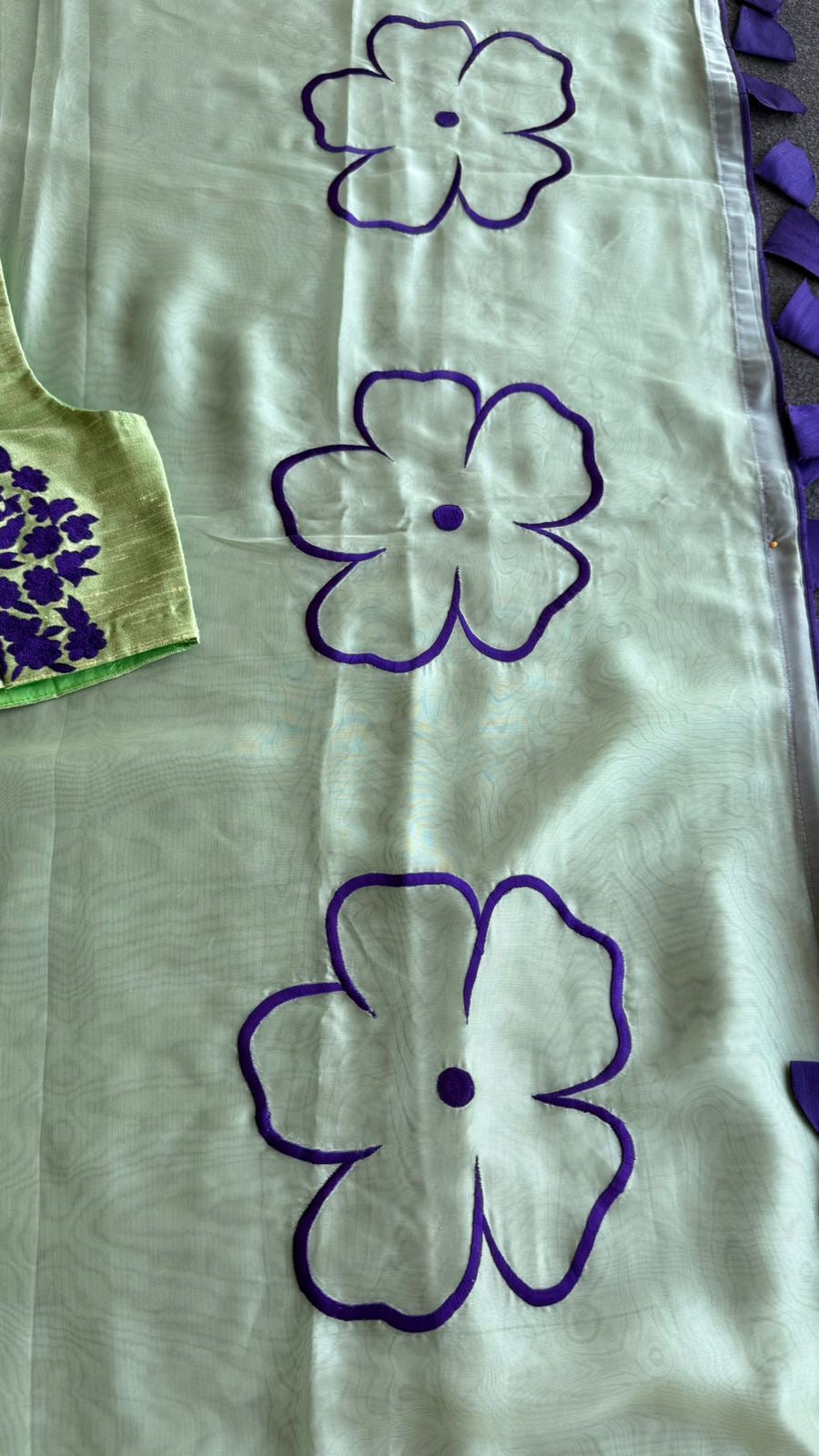 Pista green silk embroidery blouse (only blouse)