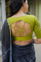 Blue grey georgette saree with silk hand work blouse