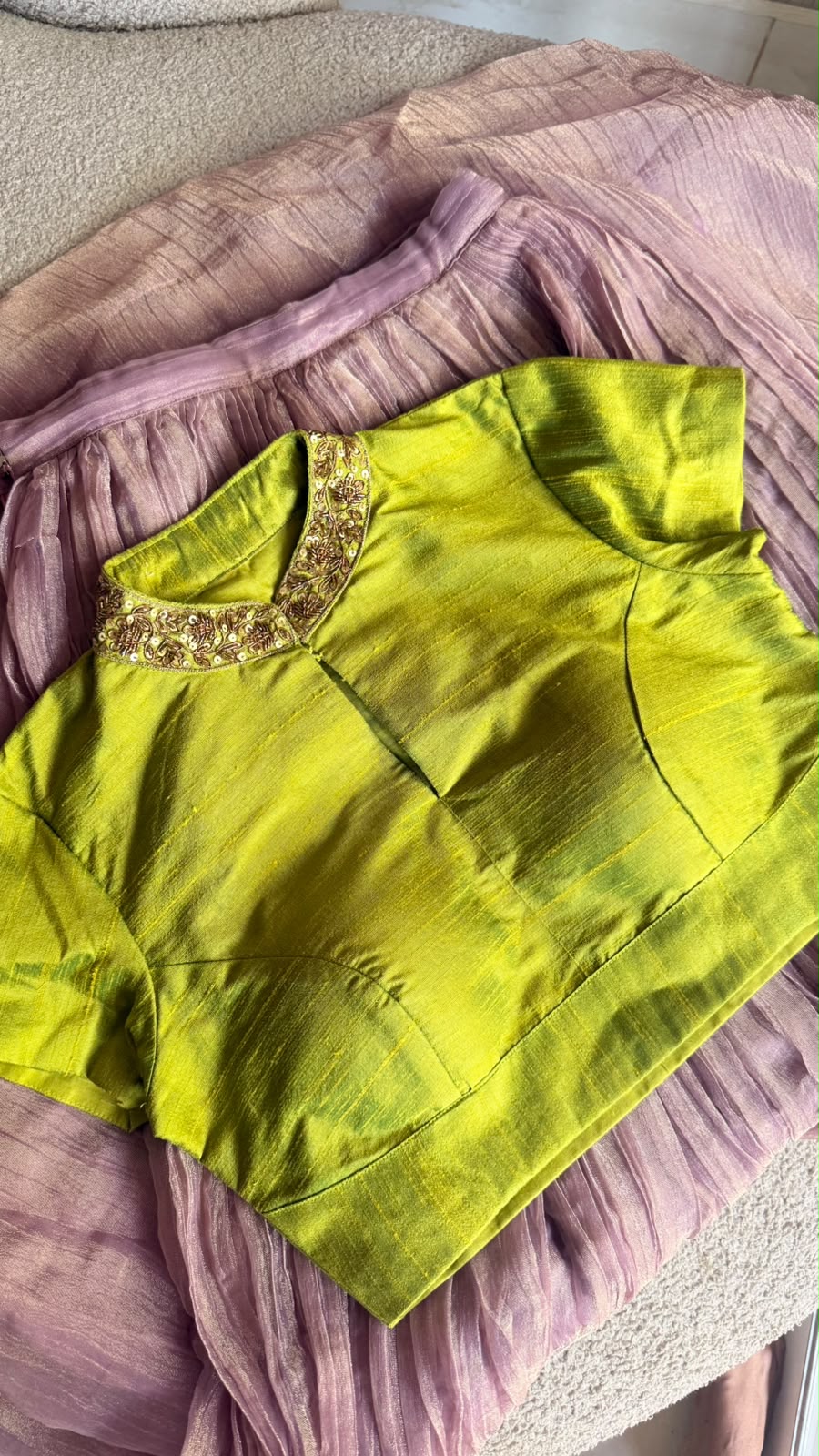 Purple pink tissue hand work lehenga